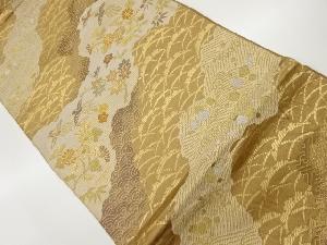 道長取に秋草・鳥・波模様織出し袋帯